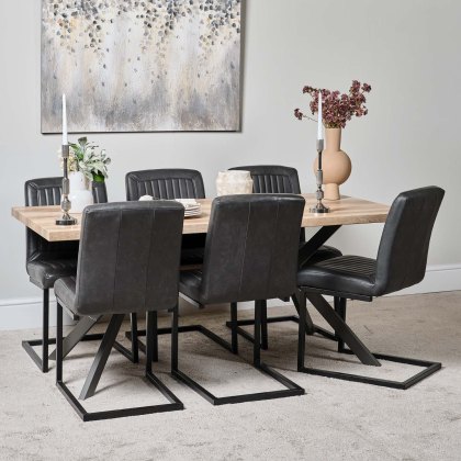 Kamala 180cm Dining Table & 6 Vintage Dining Chairs - Grey