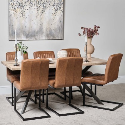 Kamala 180cm Dining Table & 6 Vintage Dining Chairs - Tan