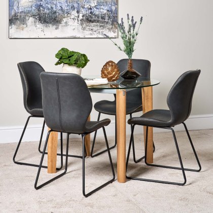 Lutina 100cm Glass Dining Table & 4 Callum Dining Chairs - Dark Grey