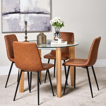 Lutina 100cm Glass Dining Table & 4 Ripley Dining Chairs - Tan