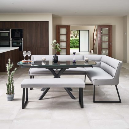 Ravenna Motion Table in Grey with Paulo LHF Corner Bench and Paulo Low Bench in Grey