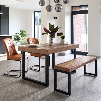 Adelaide 140-180cm Extending Dining Table with 2 Firenza Chairs in Tan and Adelaide 140cm Bench