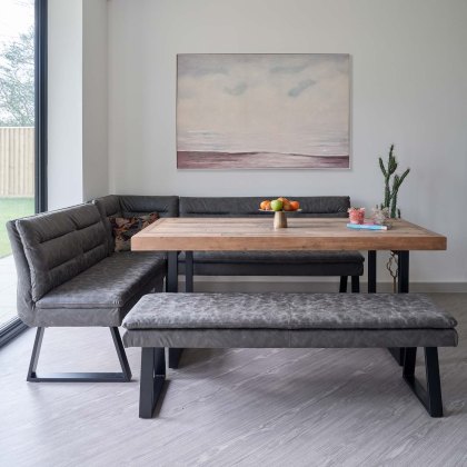 Adelaide 180cm Dining Table with Industrial Corner Bench in Grey and 158cm Flat Bench