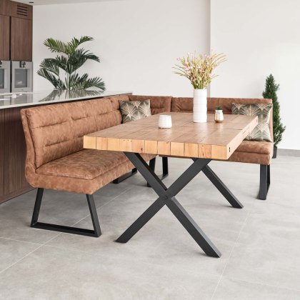 Urban 140-180cm Extending Dining Table with Industrial Corner Bench in Tan