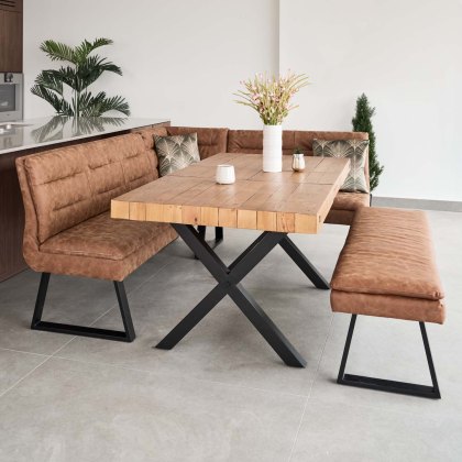 Urban 140-180cm Extending Dining Table with Industrial Corner Bench & Low Bench in Tan