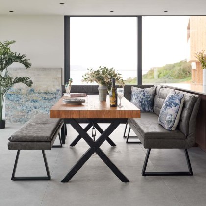 Urban 180cm Dining Table with Industrial Corner Bench & Low Bench in Grey
