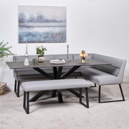 Eastcote Black 200cm Dining Table & Paulo Corner Bench + Paulo Low Bench - Grey