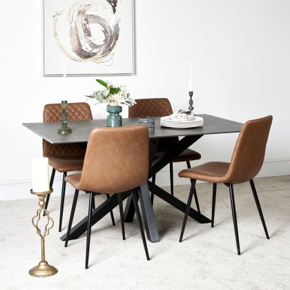 Eastcote Black 150cm Dining Table & 4x Ripley Dining Chairs Tan