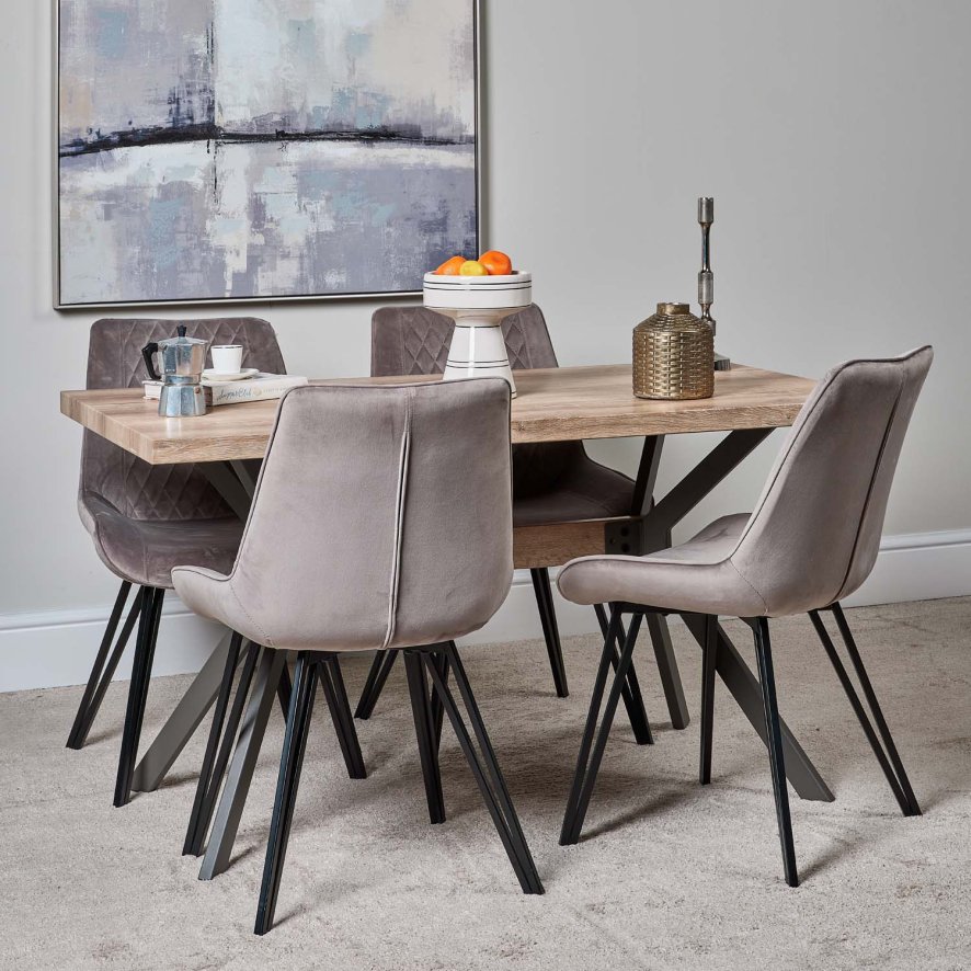 Woods Kamala 140cm Dining Table & 4 Chase Dining Chairs - Light Grey