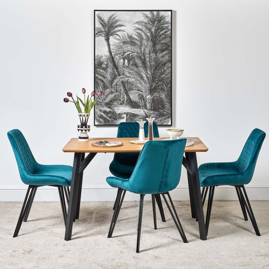 Woods Lutina 120cm Dining Table & 4 Chase Dining Chairs - Teal