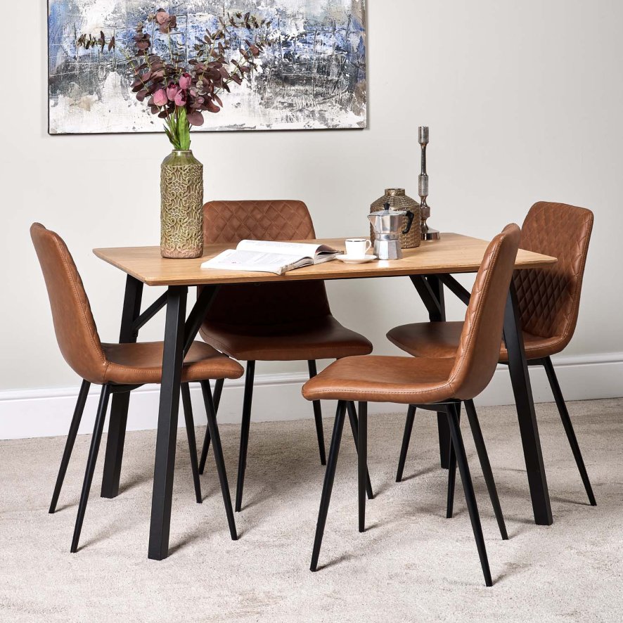 Woods Lutina 120cm Dining Table & 4 Ripley Dining Chairs - Tan