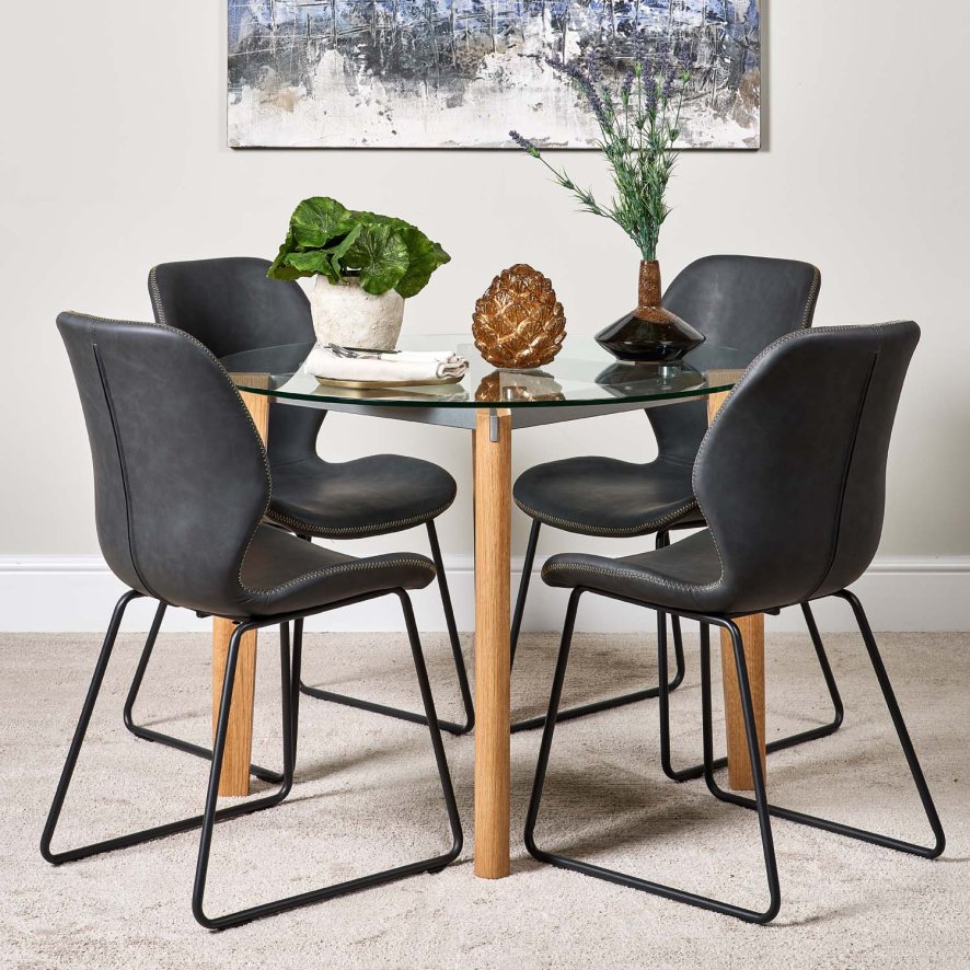 Woods Lutina 100cm Glass Dining Table & 4 Callum Dining Chairs - Dark Grey