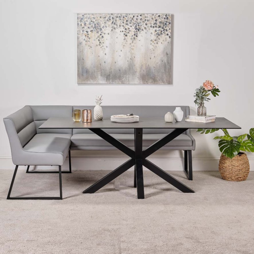 Woods Eastcote Black Dining Table 200cm and Paulo Right Hand Facing Bench - Grey