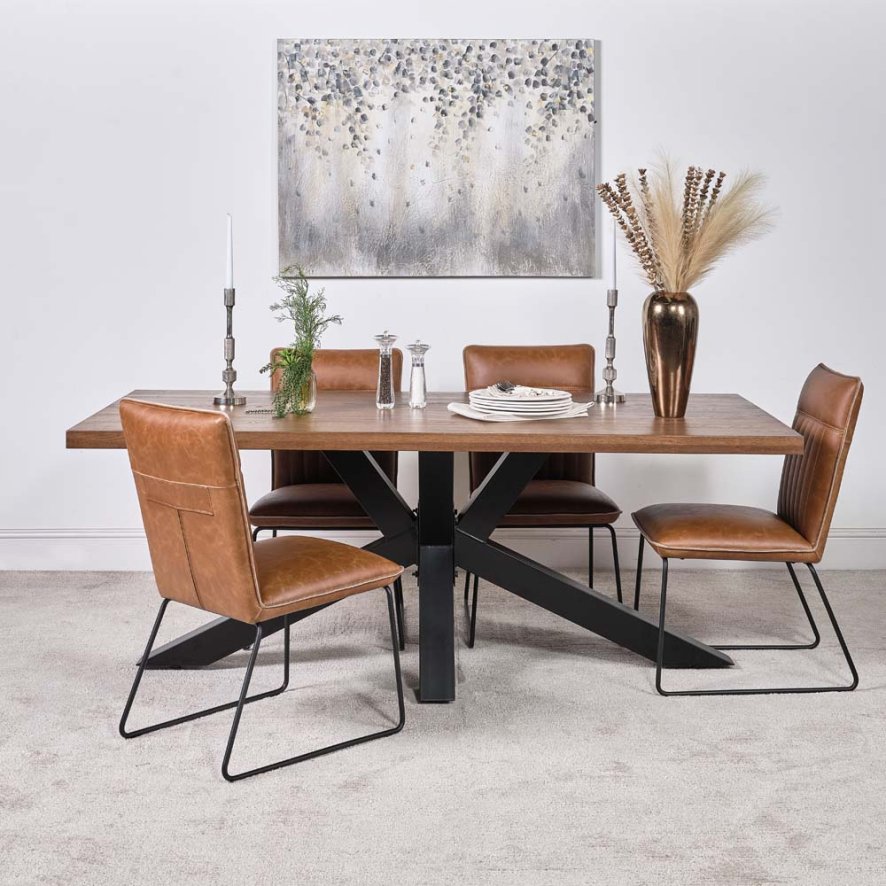 Woods Soho Dining Table 200cm & 4 Hardy Dining Chairs - Tan