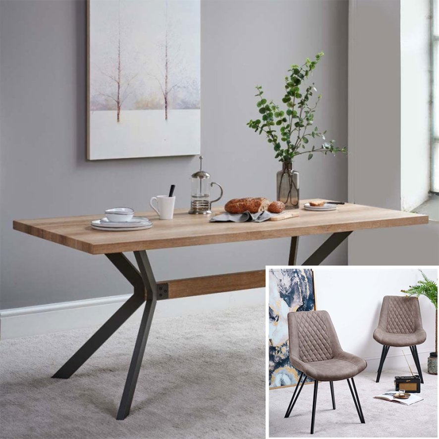 Woods Kamala Dining Table 180cm & 6 Finnick Dining Chairs - Light Grey