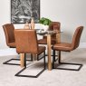 Woods Lutina 100cm Glass Dining Table & 4 Vintage Dining Chairs - Tan
