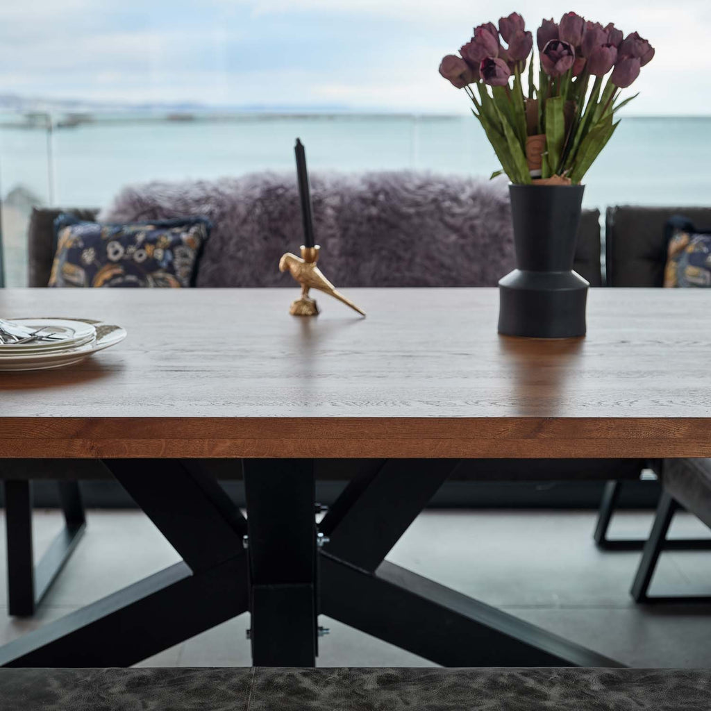 Soho Dining Table 200cm with Industrial Corner Bench and Industrial Low Bench - Grey