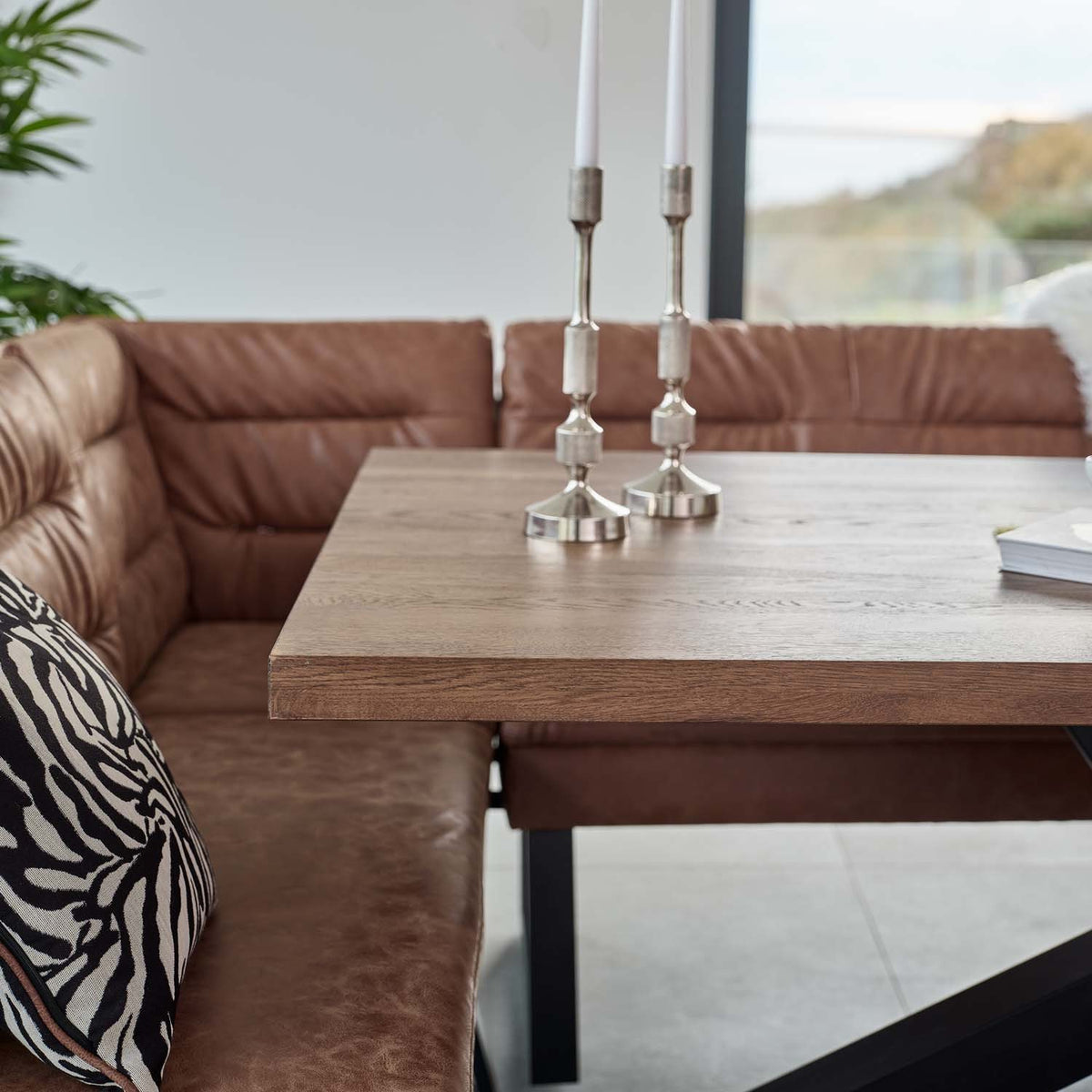 Soho Dining Table 200cm with Industrial Corner Bench - Tan