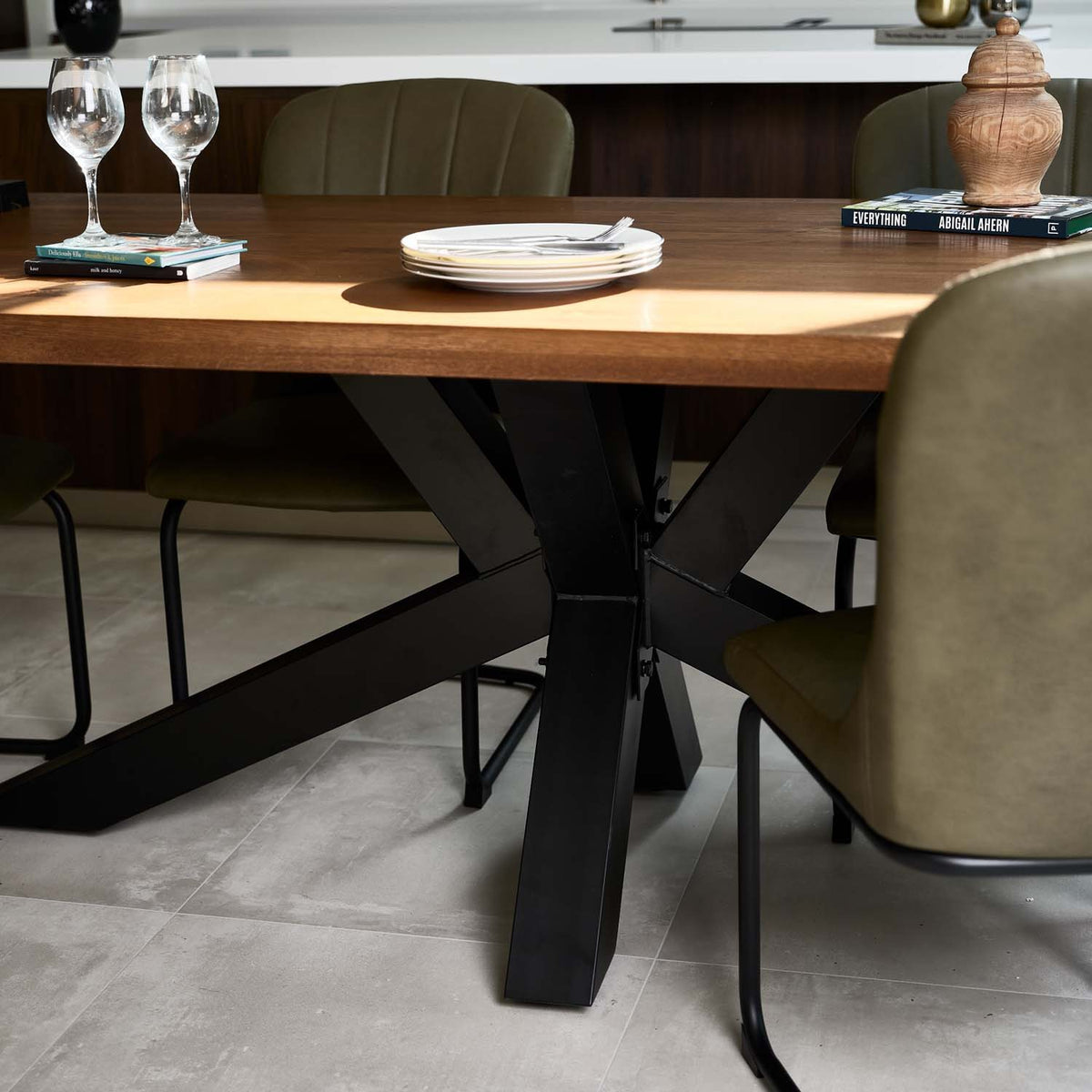Soho 200cm Dining Table & 4 Firenza Dining Chairs - Olive