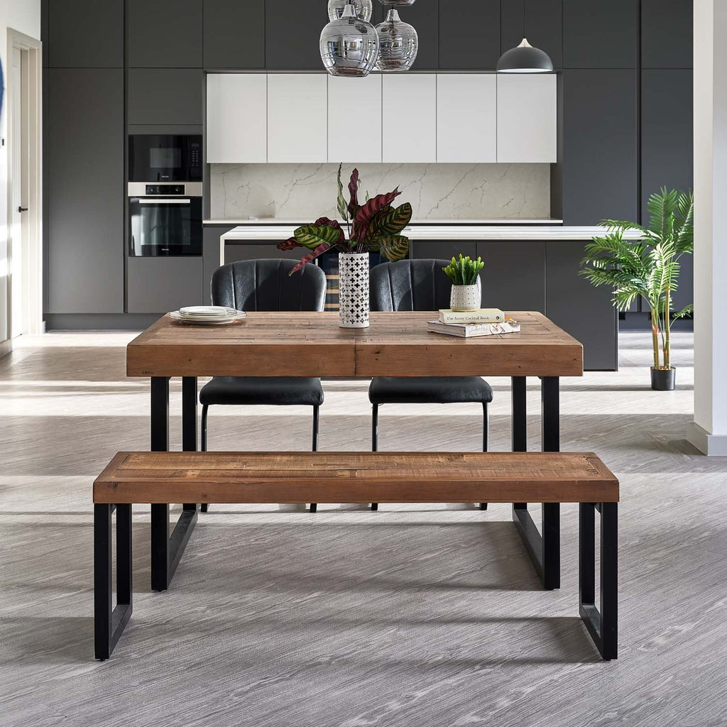 Adelaide 140-180cm Extending Dining Table with 2 Firenza Chairs in Black and Adelaide 140cm Bench