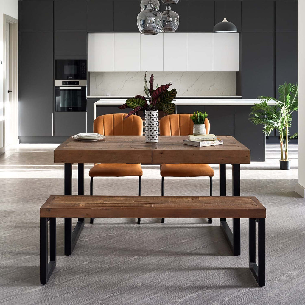 Adelaide 140-180cm Extending Dining Table with 2 Firenza Chairs in Tan and Adelaide 140cm Bench