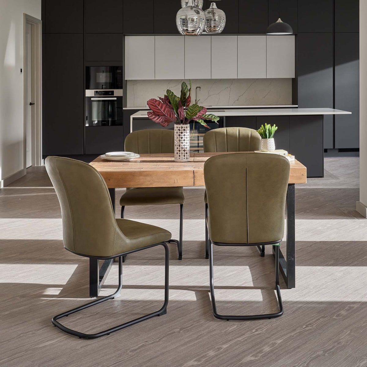 Adelaide 140-180cm Extending Dining Table with 4 Firenza Chairs in Olive