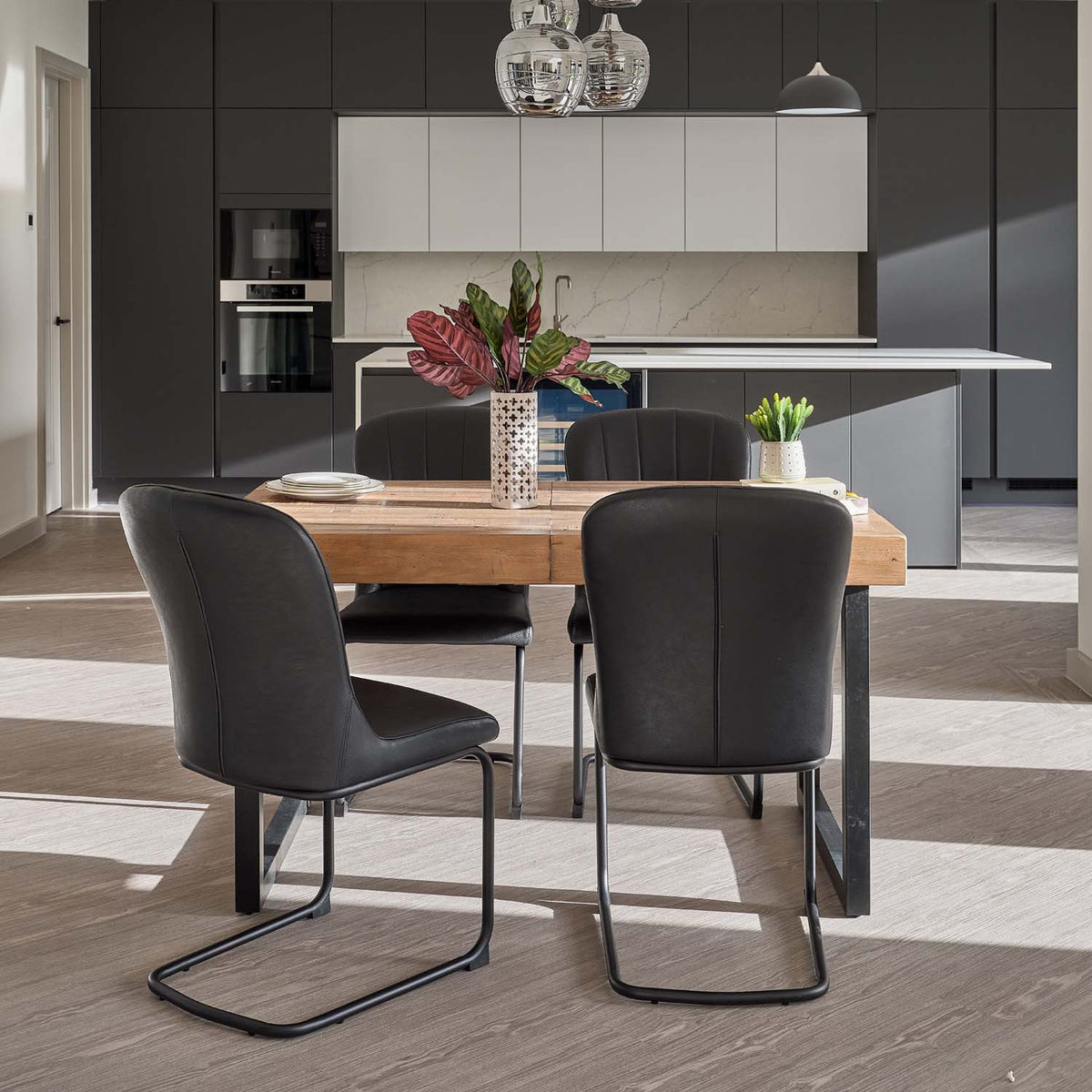 Adelaide 140-180cm Extending Dining Table with 4 Firenza Chairs in Black