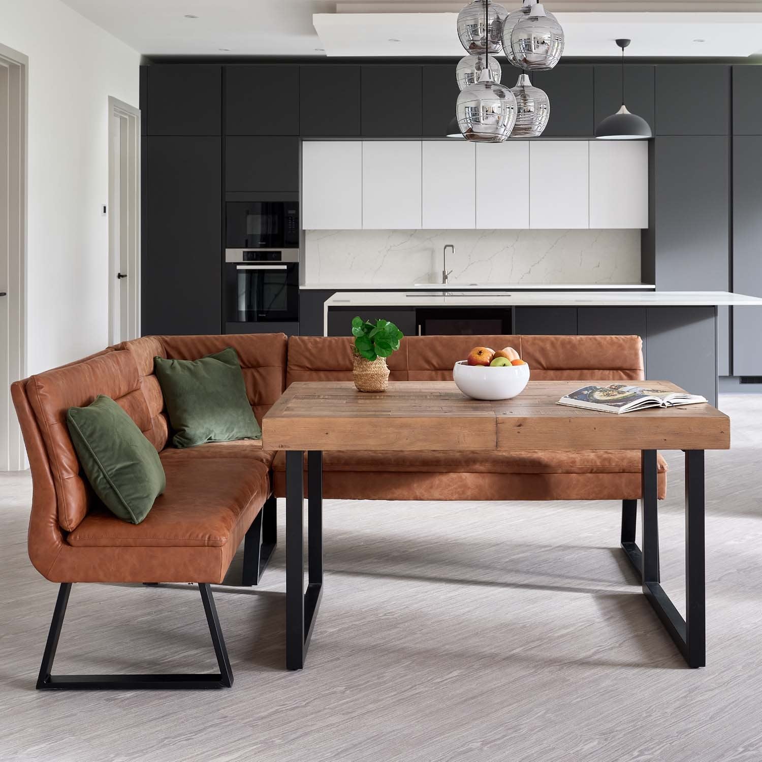 Adelaide 140-180cm Extending Dining Table with Industrial Corner Bench in Tan