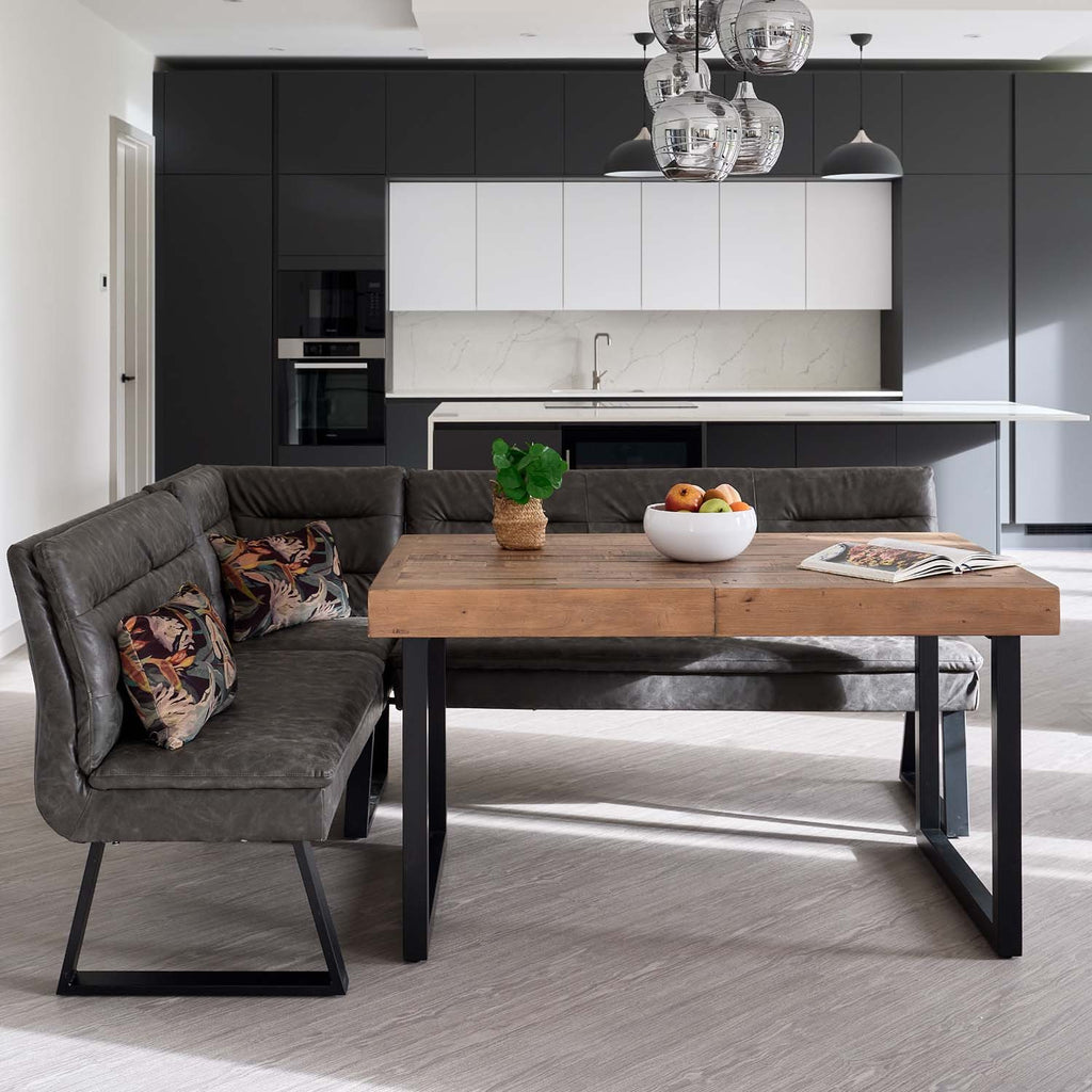 Adelaide 140-180cm Extending Dining Table with Industrial Corner Bench in Grey