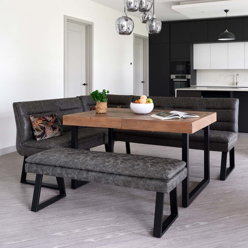 Adelaide 140-180cm Extending Dining Table with Industrial Corner Bench in Grey with Flat Bench 138cm – view 2 of 6
