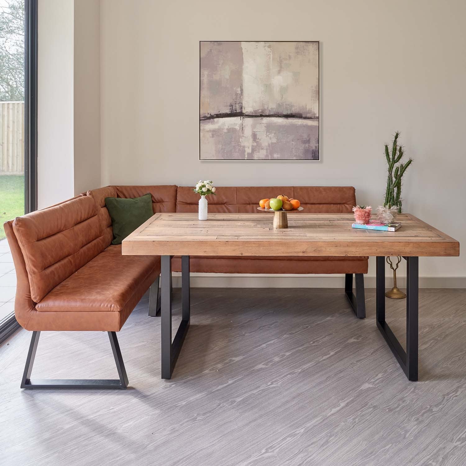 Adelaide 180cm Dining Table with Industrial Corner Bench in Tan