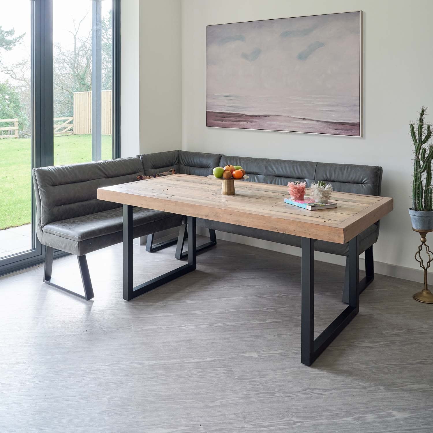 Adelaide 180cm Dining Table with Industrial Corner Bench in Grey