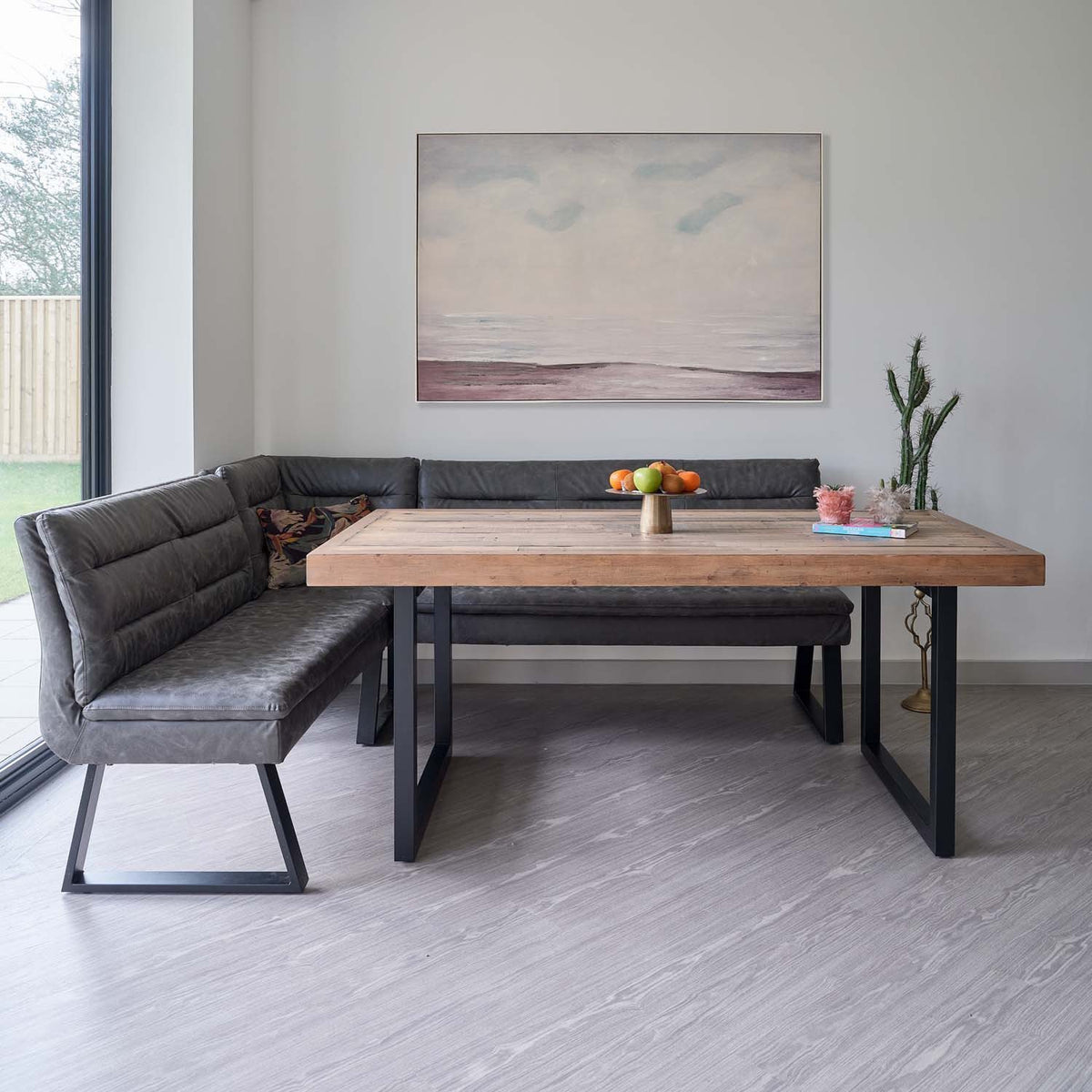 Adelaide 180cm Dining Table with Industrial Corner Bench in Grey