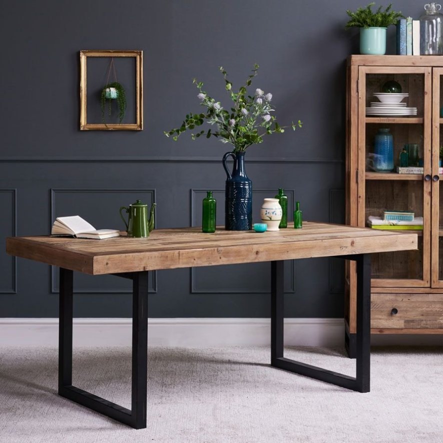 Adelaide 180cm Dining Table with Industrial Corner Bench in Grey and 158cm Flat Bench
