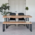 Adelaide 180-240cm Extending Dining Table with 2 Firenza Chairs in Black and Adelaide 155cm Bench
