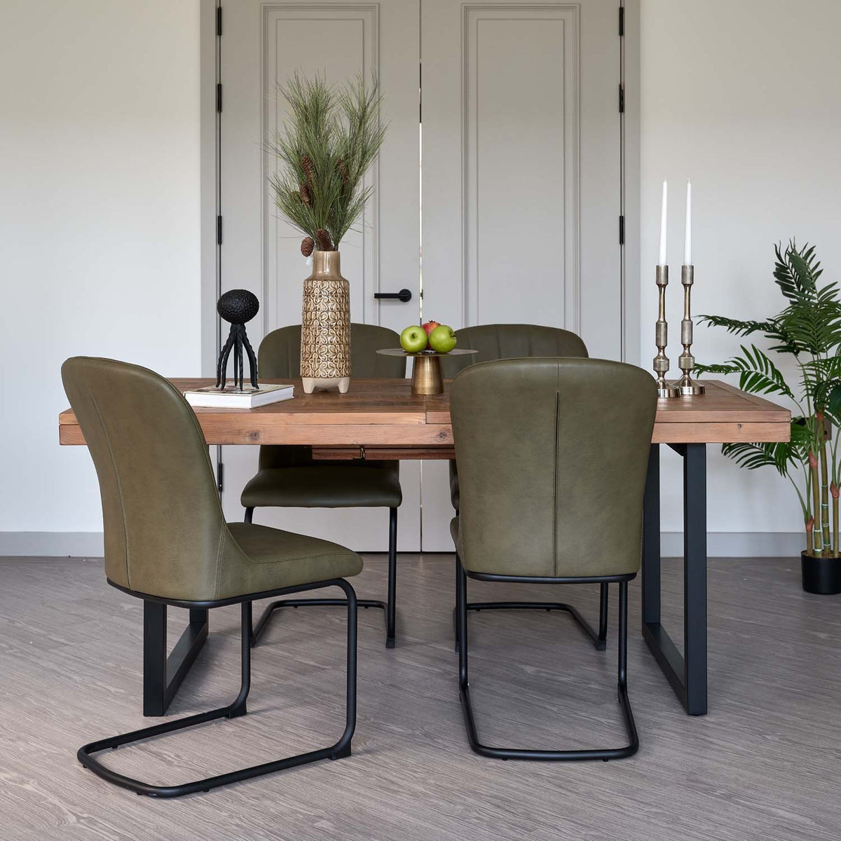 Adelaide 180-240cm Extending Dining Table with 4 Firenza Chairs in Olive