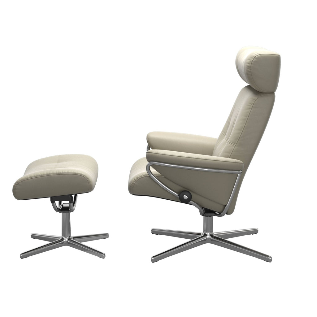Stressless Berlin Recliner with Headrest and Footstool with Cross Base