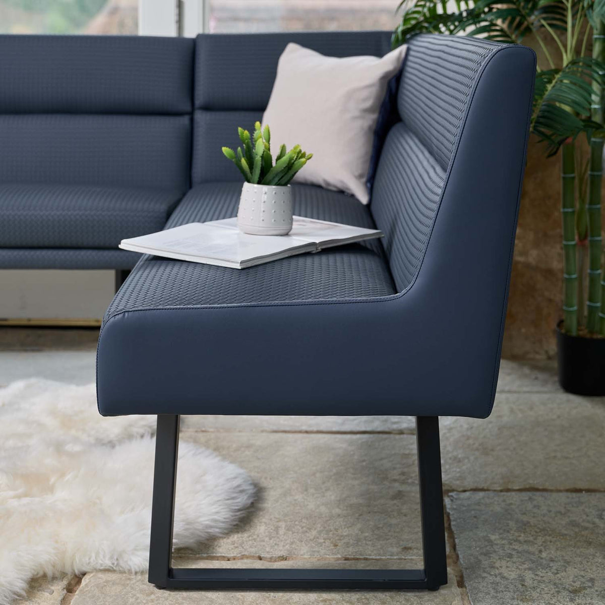 Jupiter Corner Bench in Navy - Left Hand Facing