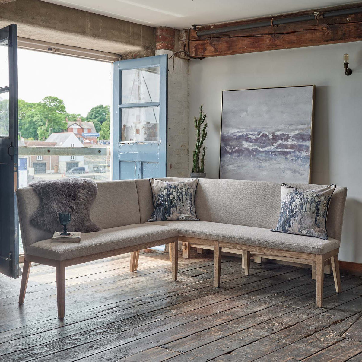 Hampton Grey Corner Bench - Right Hand Facing