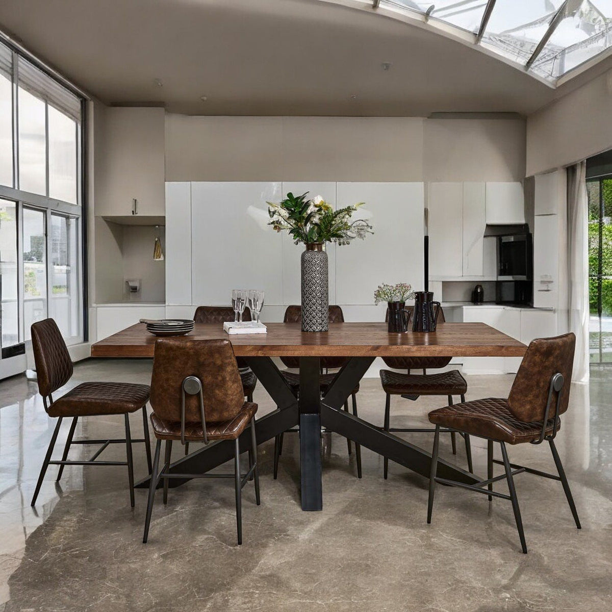 Soho Dining Table 200cm & 6 Digby Dining Chairs - Dark Brown