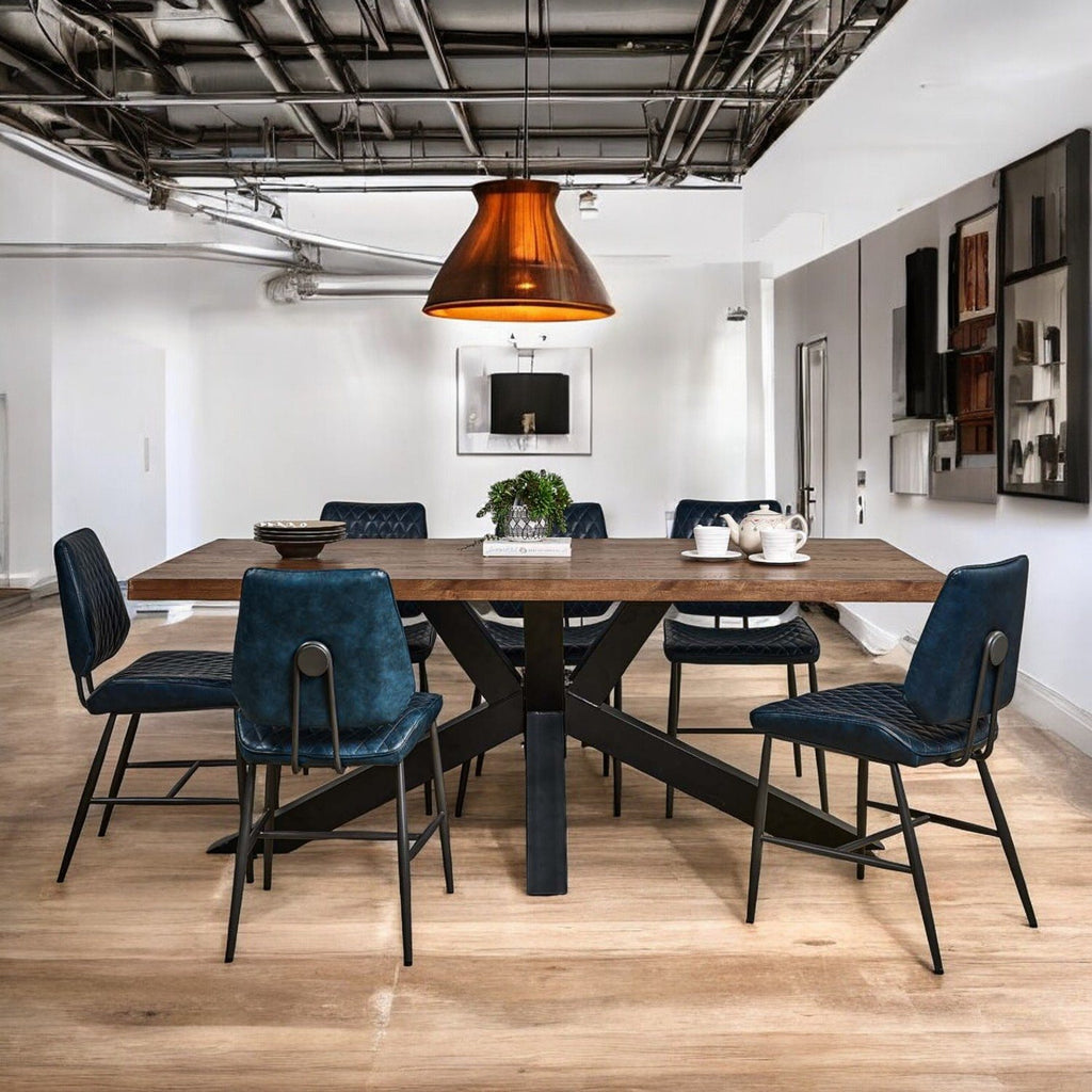 Soho Dining Table 200cm & 6 Digby Dining Chairs - Dark Blue
