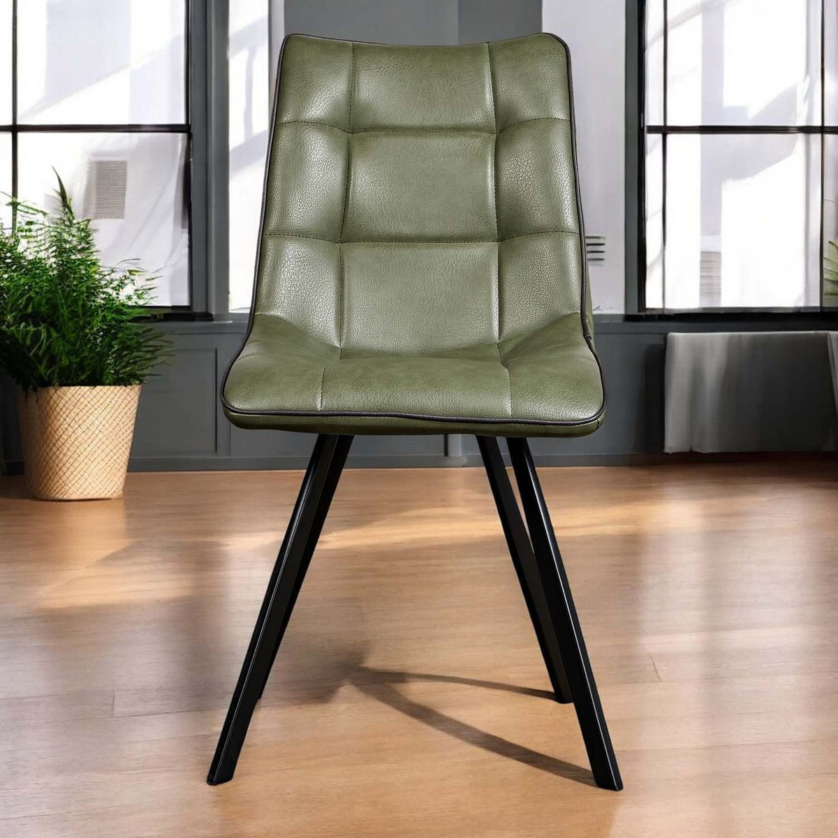 Jack Olive Green Dining Chair with Slate Grey Piping (Set of 2)