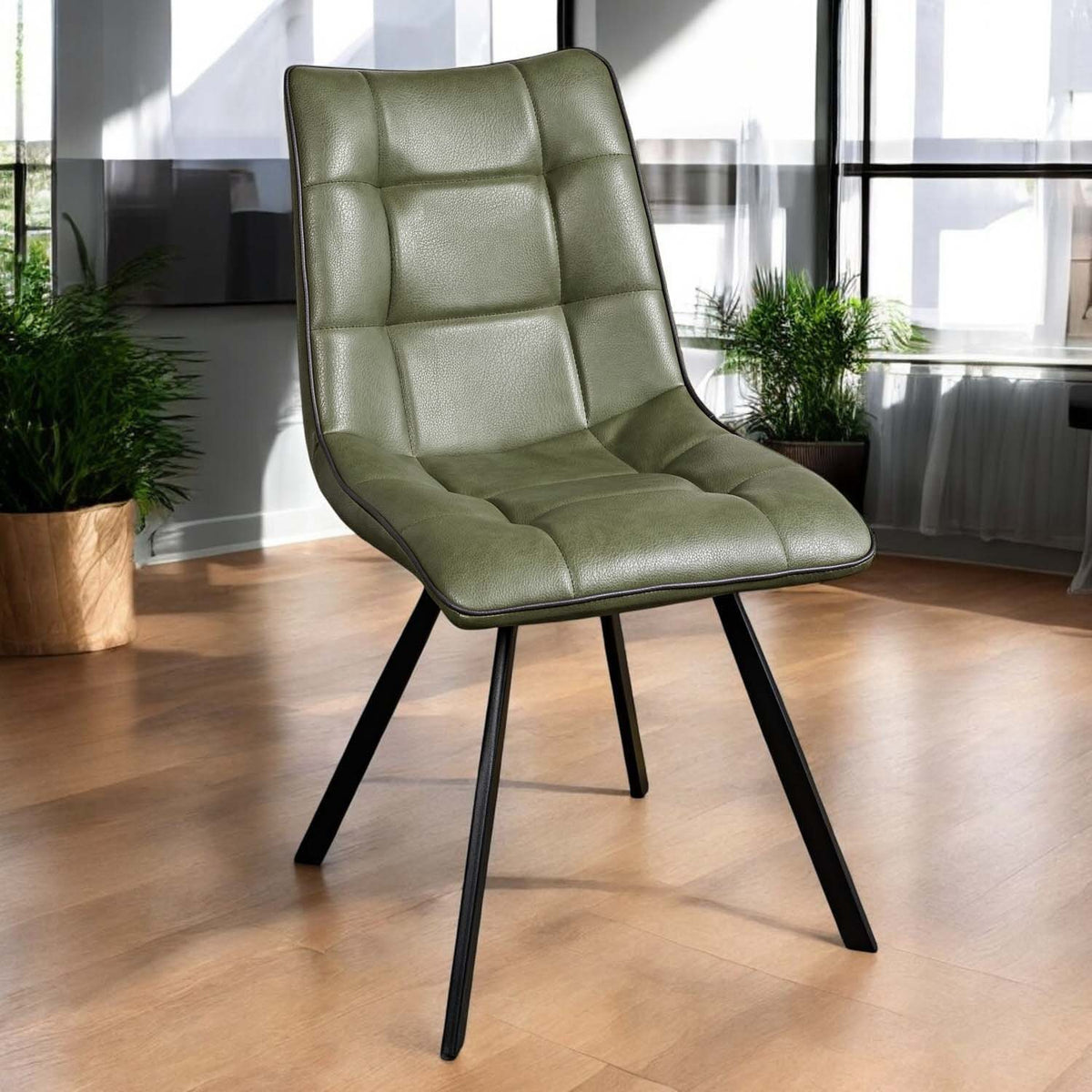 Jack Olive Green Dining Chair with Slate Grey Piping (Set of 2)