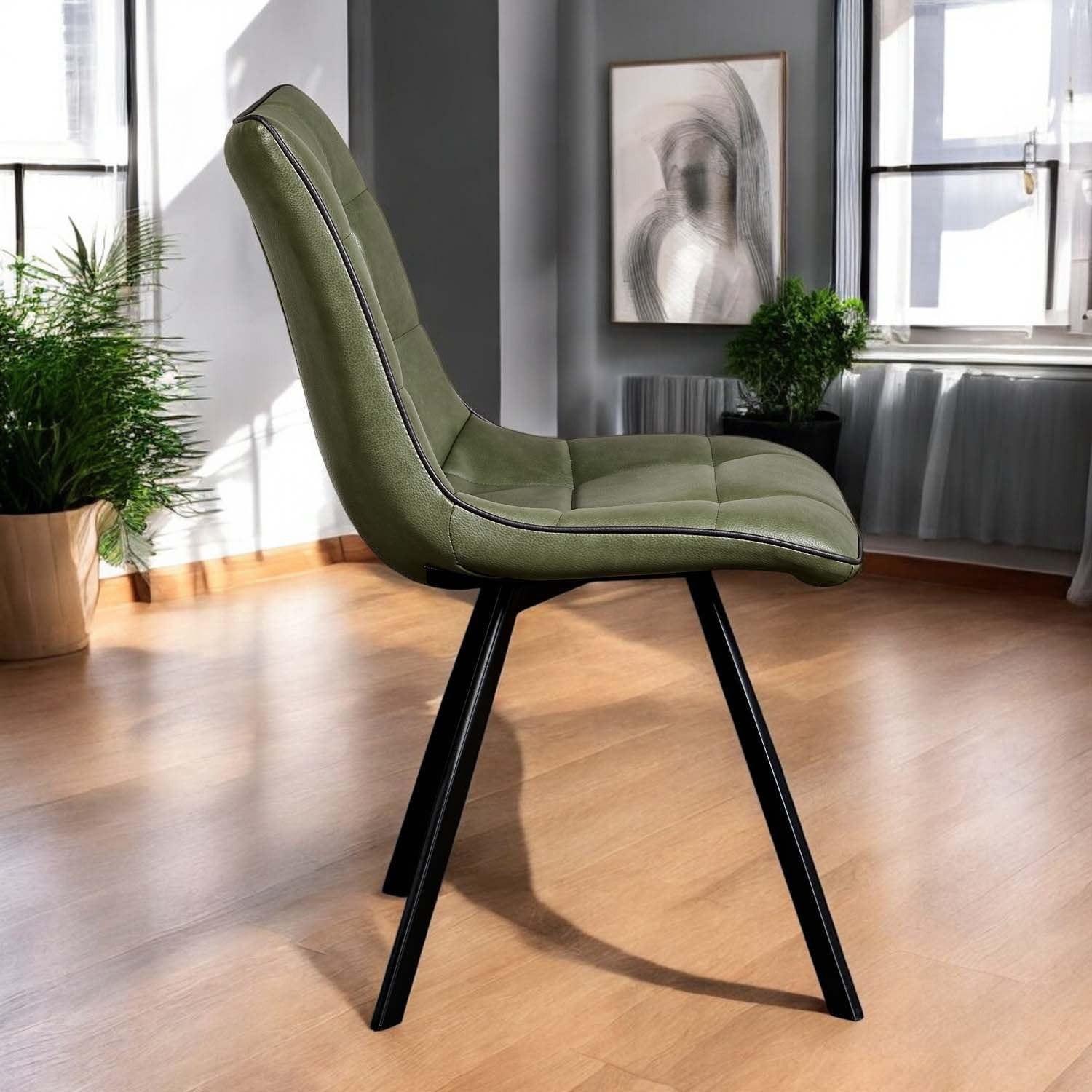 Jack Olive Green Dining Chair with Slate Grey Piping (Set of 2)