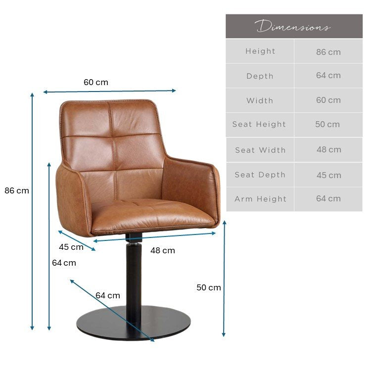 Arno Cognac Real Leather Dining Chair (Set of 2)