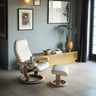 Medium Consul and Footstool with Classic Base in Batick Cream and Oak Wood