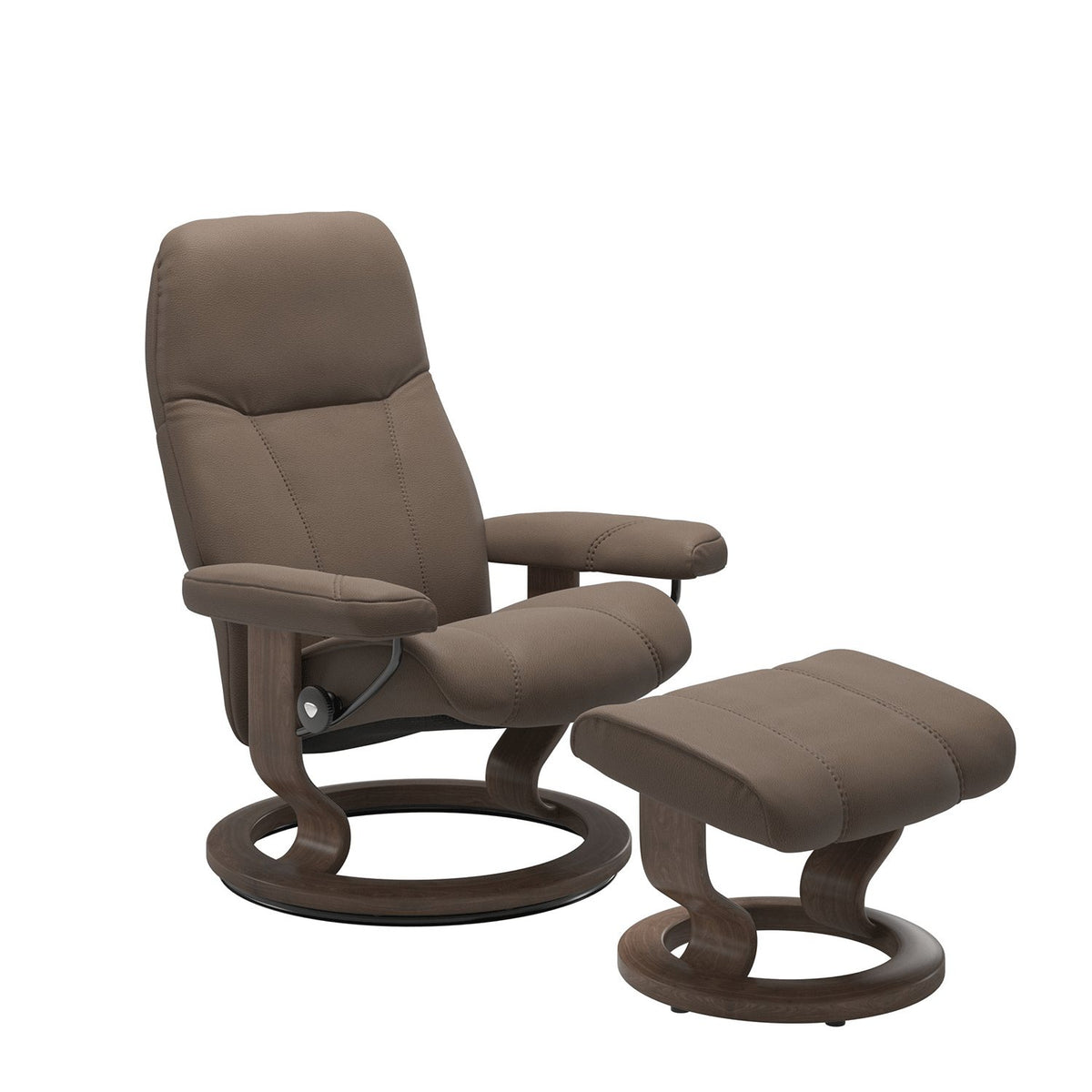 Medium Consul and Footstool with Classic Base in Batick Mole and Walnut Wood