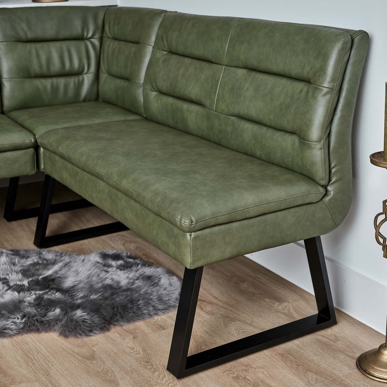 Industrial Corner Bench - Olive Green