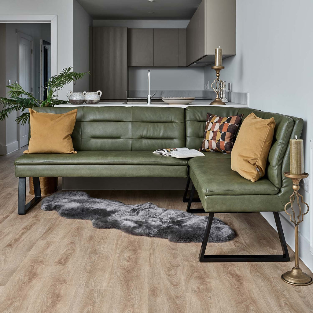 Industrial Corner Bench - Olive Green