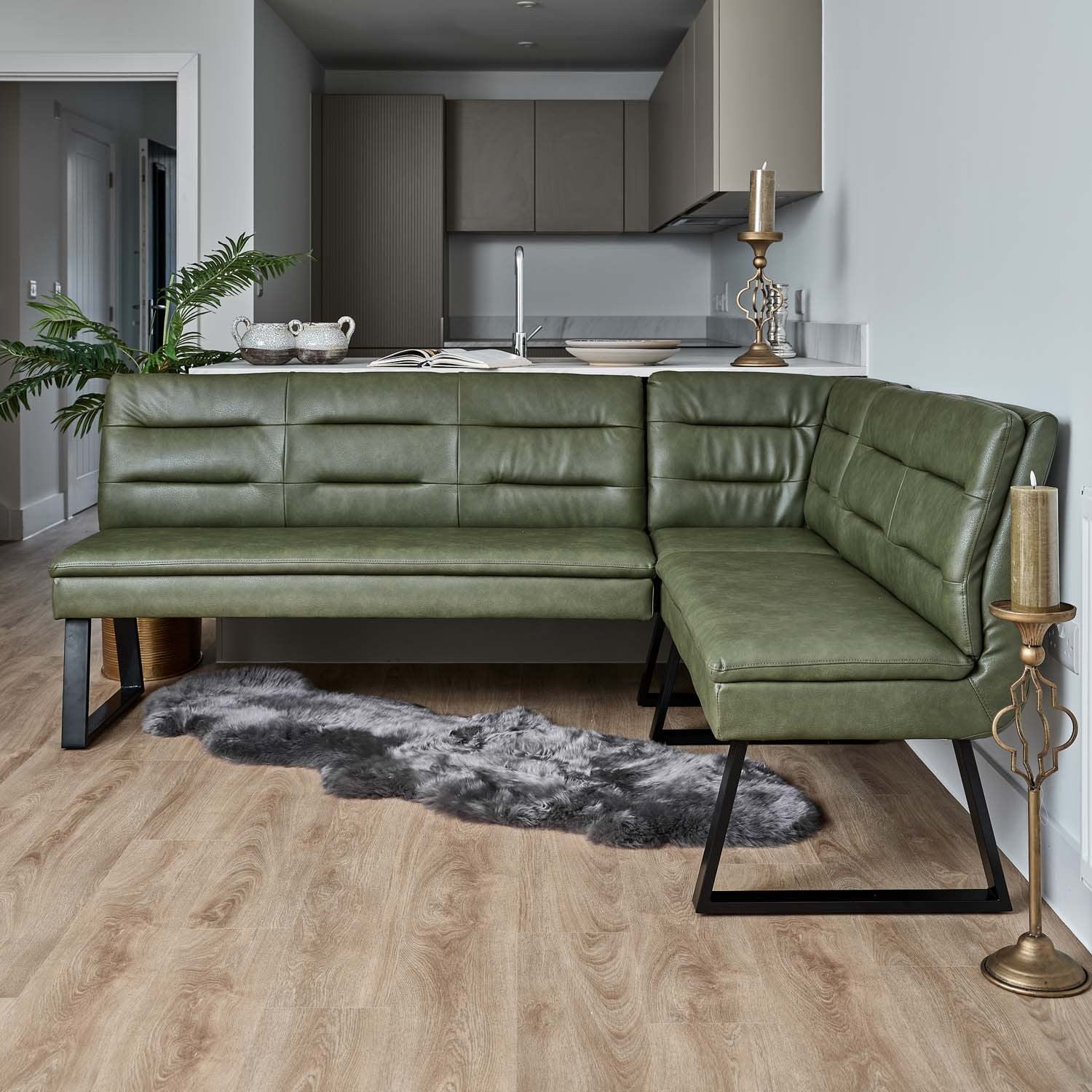 Industrial Corner Bench - Olive Green
